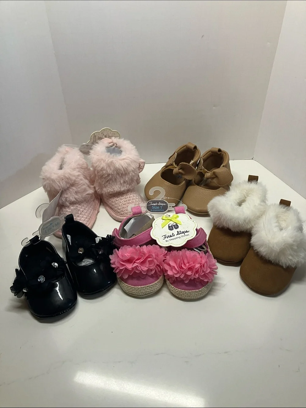 Five pairs Size 1 girls baby shoe lot
